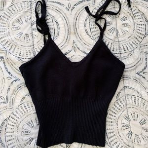 Black Crop Knit Tank Top